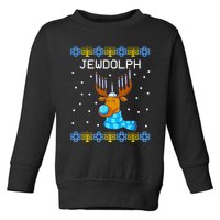 Jewdolph Ugly Hanukkah Sweater Reindeerorah Chanukah Toddler Sweatshirt