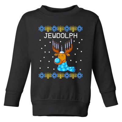 Jewdolph Ugly Hanukkah Sweater Reindeerorah Chanukah Toddler Sweatshirt