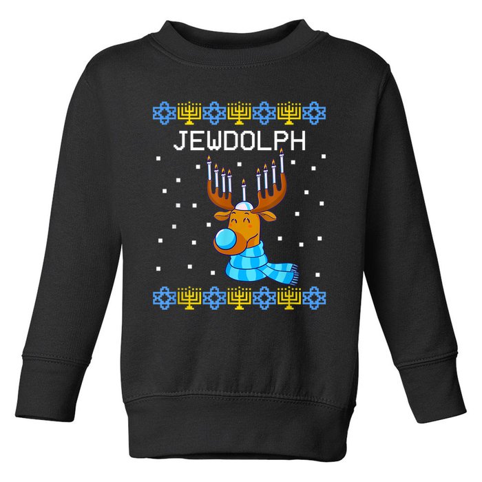 Jewdolph Ugly Hanukkah Sweater Reindeerorah Chanukah Toddler Sweatshirt