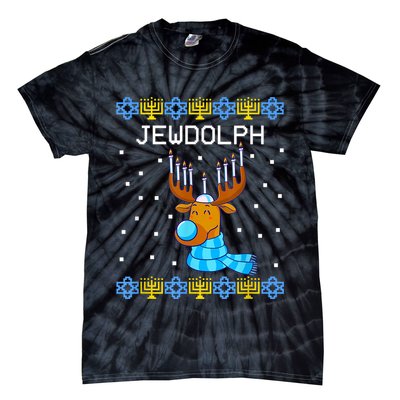 Jewdolph Ugly Hanukkah Sweater Reindeerorah Chanukah Tie-Dye T-Shirt