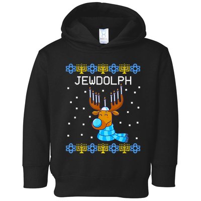 Jewdolph Ugly Hanukkah Sweater Reindeerorah Chanukah Toddler Hoodie