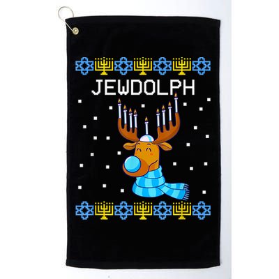 Jewdolph Ugly Hanukkah Sweater Reindeerorah Chanukah Golf Towel