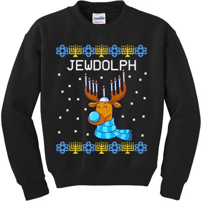 Jewdolph Ugly Hanukkah Sweater Reindeerorah Chanukah Kids Sweatshirt