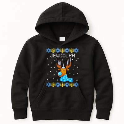 Jewdolph Ugly Hanukkah Sweater Reindeerorah Chanukah Kids Hoodie