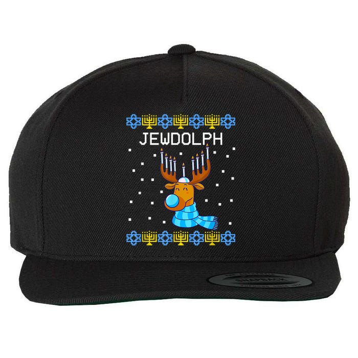 Jewdolph Ugly Hanukkah Sweater Reindeerorah Chanukah Wool Snapback Cap