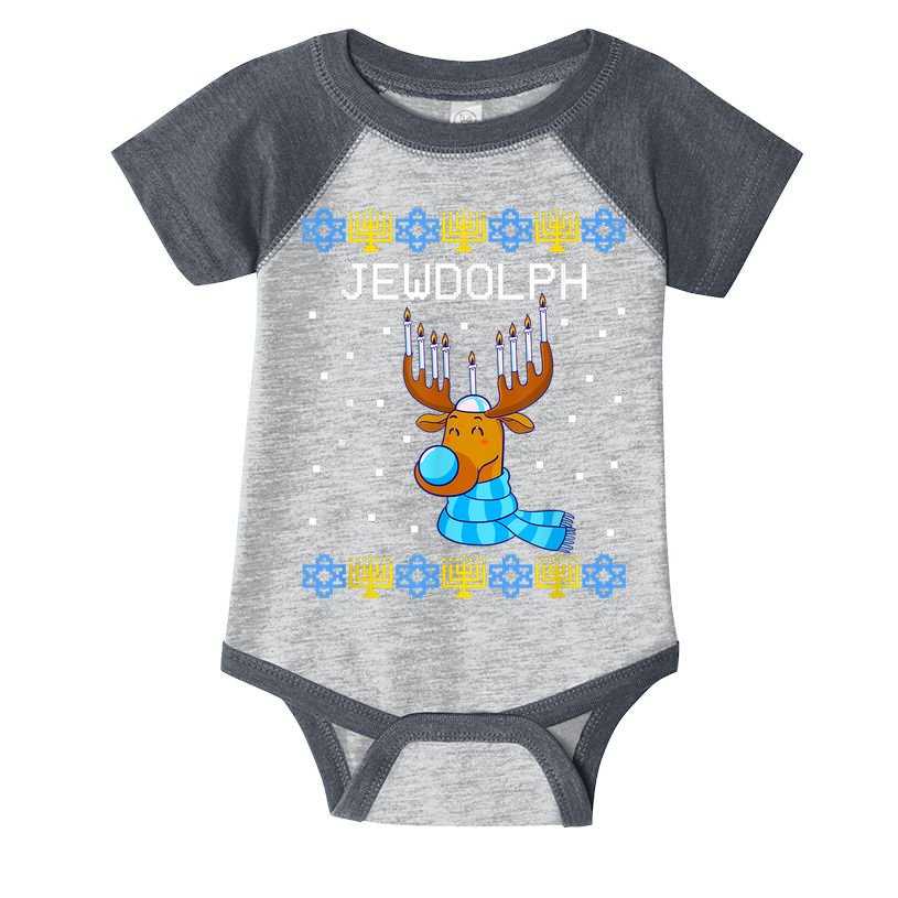 Jewdolph Ugly Hanukkah Sweater Reindeerorah Chanukah Infant Baby Jersey Bodysuit