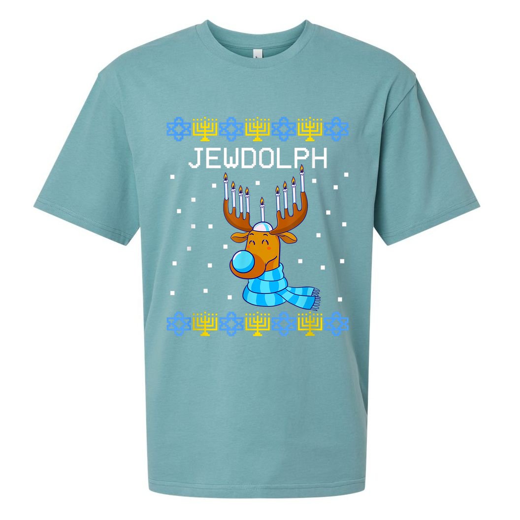 Jewdolph Ugly Hanukkah Sweater Reindeerorah Chanukah Sueded Cloud Jersey T-Shirt