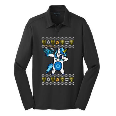 Jewish Unicorn Jewnicorn Hanukkah Chanukah  Silk Touch Performance Long Sleeve Polo