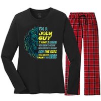 July Birthday Guy Has 3 Sides Sweet Funny Crazy  Women's Long Sleeve Flannel Pajama Set 