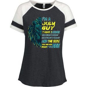 July Birthday Guy Has 3 Sides Sweet Funny Crazy  Enza Ladies Jersey Colorblock Tee