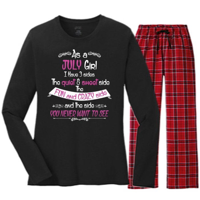 July Girl Sweet But Crazy Funny Birthday Women's Long Sleeve Flannel Pajama Set 