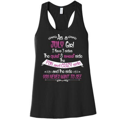 July Girl Sweet But Crazy Funny Birthday Women's Racerback Tank