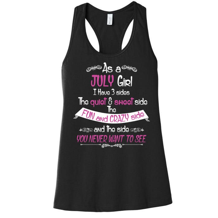 July Girl Sweet But Crazy Funny Birthday Women's Racerback Tank