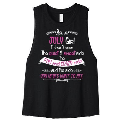 July Girl Sweet But Crazy Funny Birthday Women's Racerback Cropped Tank