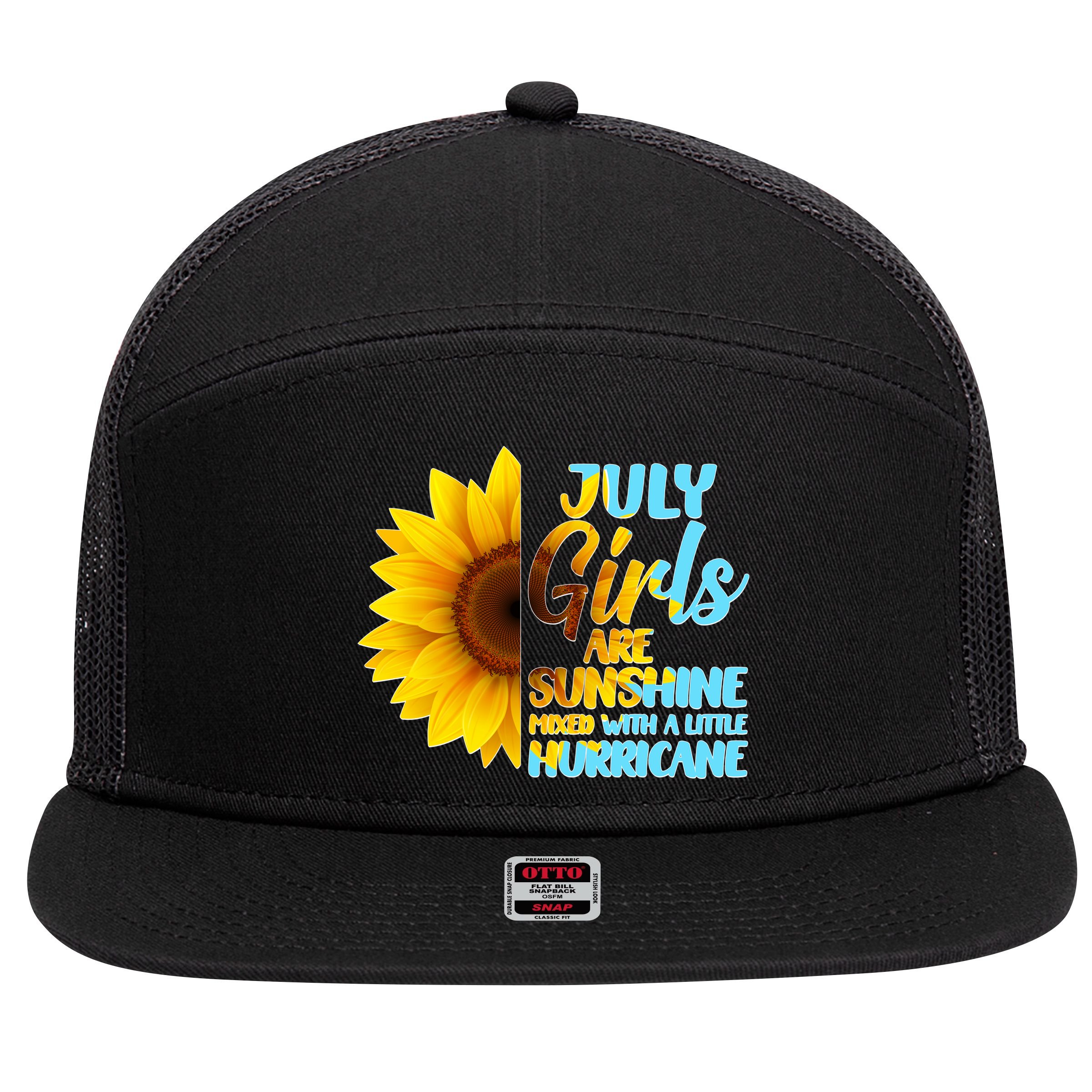 July Girls Are Sunshine Mixed With A Little Hurricane 7 Panel Mesh Trucker Snapback Hat