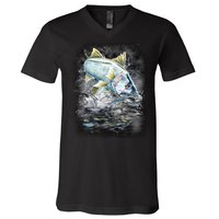 Jumping Snook - Fishing V-Neck T-Shirt