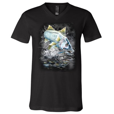 Jumping Snook - Fishing V-Neck T-Shirt