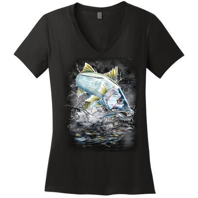 Jumping Snook - Fishing Women's V-Neck T-Shirt