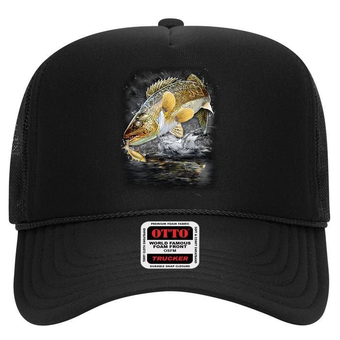 Jumping Walleye - Fishing High Crown Mesh Back Trucker Hat