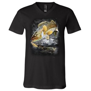 Jumping Walleye - Fishing V-Neck T-Shirt