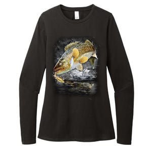 Jumping Walleye - Fishing Womens CVC Long Sleeve Shirt