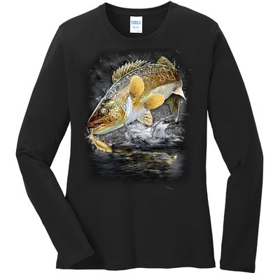 Jumping Walleye - Fishing Ladies Long Sleeve Shirt