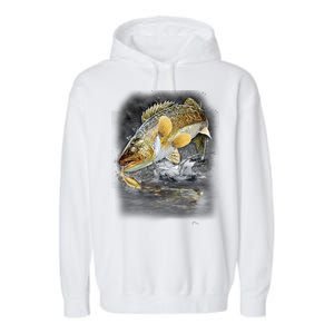 Jumping Walleye - Fishing Garment-Dyed Fleece Hoodie