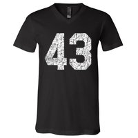 Jersey Uniform Number 43 Athletic Style Sports V-Neck T-Shirt