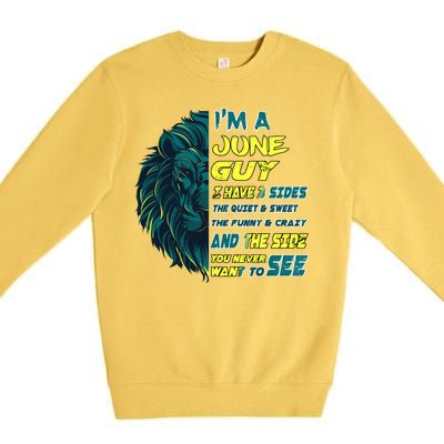 June Birthday Guy Has 3 Sides Sweet Funny Crazy  Premium Crewneck Sweatshirt