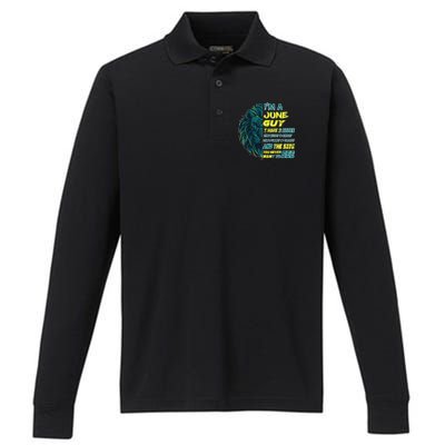 June Birthday Guy Has 3 Sides Sweet Funny Crazy  Performance Long Sleeve Polo