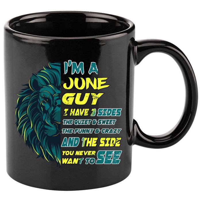 June Birthday Guy Has 3 Sides Sweet Funny Crazy  11oz C Handle Ceramic Mug