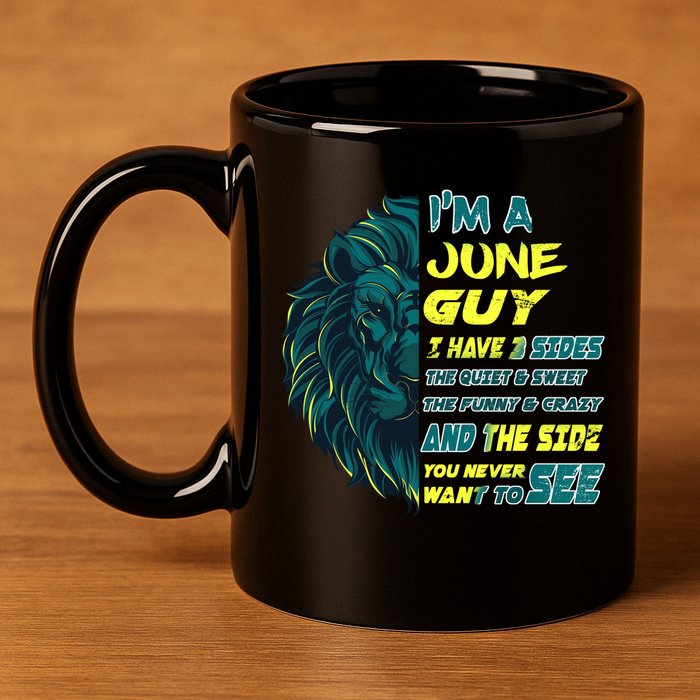 June Birthday Guy Has 3 Sides Sweet Funny Crazy  11oz C Handle Ceramic Mug