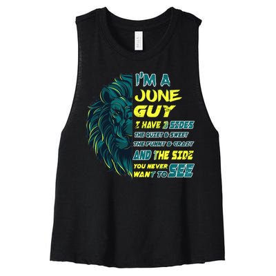 June Birthday Guy Has 3 Sides Sweet Funny Crazy  Women's Racerback Cropped Tank