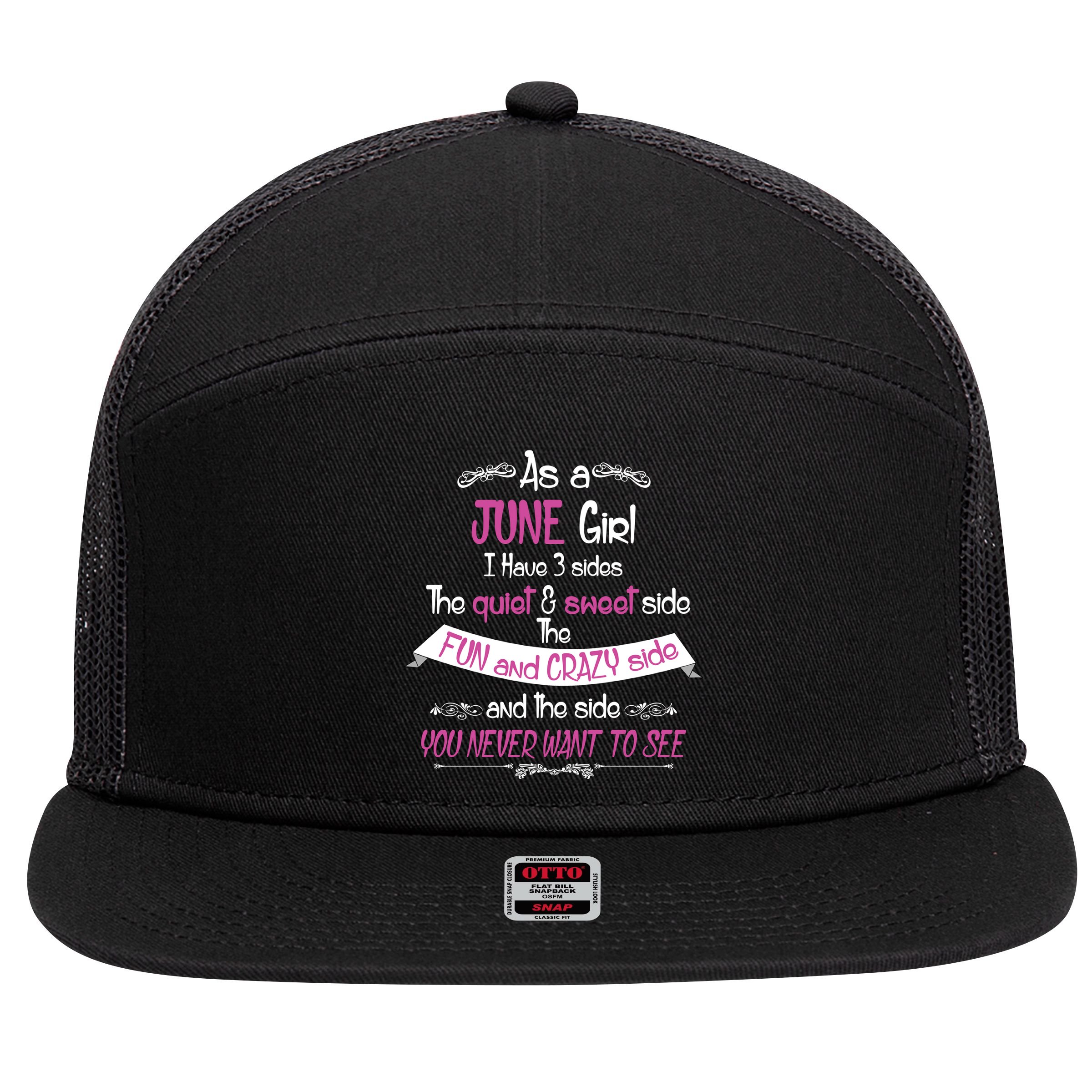 June Girl Sweet But Crazy Funny Birthday 7 Panel Mesh Trucker Snapback Hat