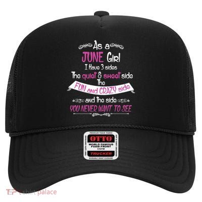 June Girl Sweet But Crazy Funny Birthday High Crown Mesh Back Trucker Hat