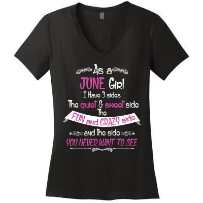 June Girl Sweet But Crazy Funny Birthday Women's V-Neck T-Shirt