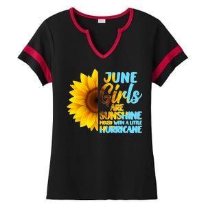 June Girls Are Sunshine Mixed With A Little Hurricane Ladies Halftime Notch Neck Tee