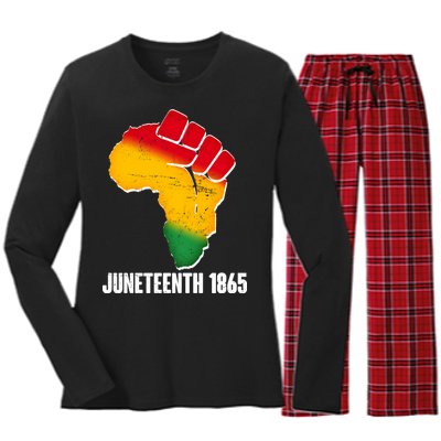 Juneteenth 1865 Africa Map Fist Women's Long Sleeve Flannel Pajama Set 