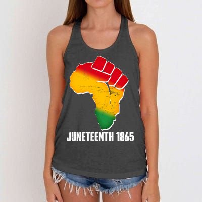 Juneteenth 1865 Africa Map Fist Women's Knotted Racerback Tank