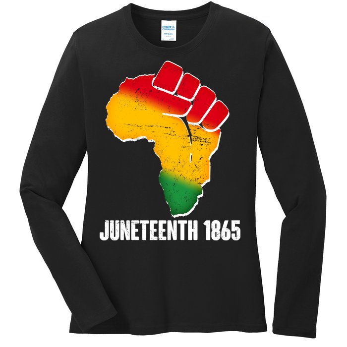 Juneteenth 1865 Africa Map Fist Ladies Long Sleeve Shirt