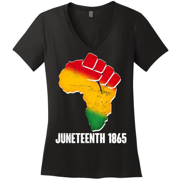 Juneteenth 1865 Africa Map Fist Women's V-Neck T-Shirt