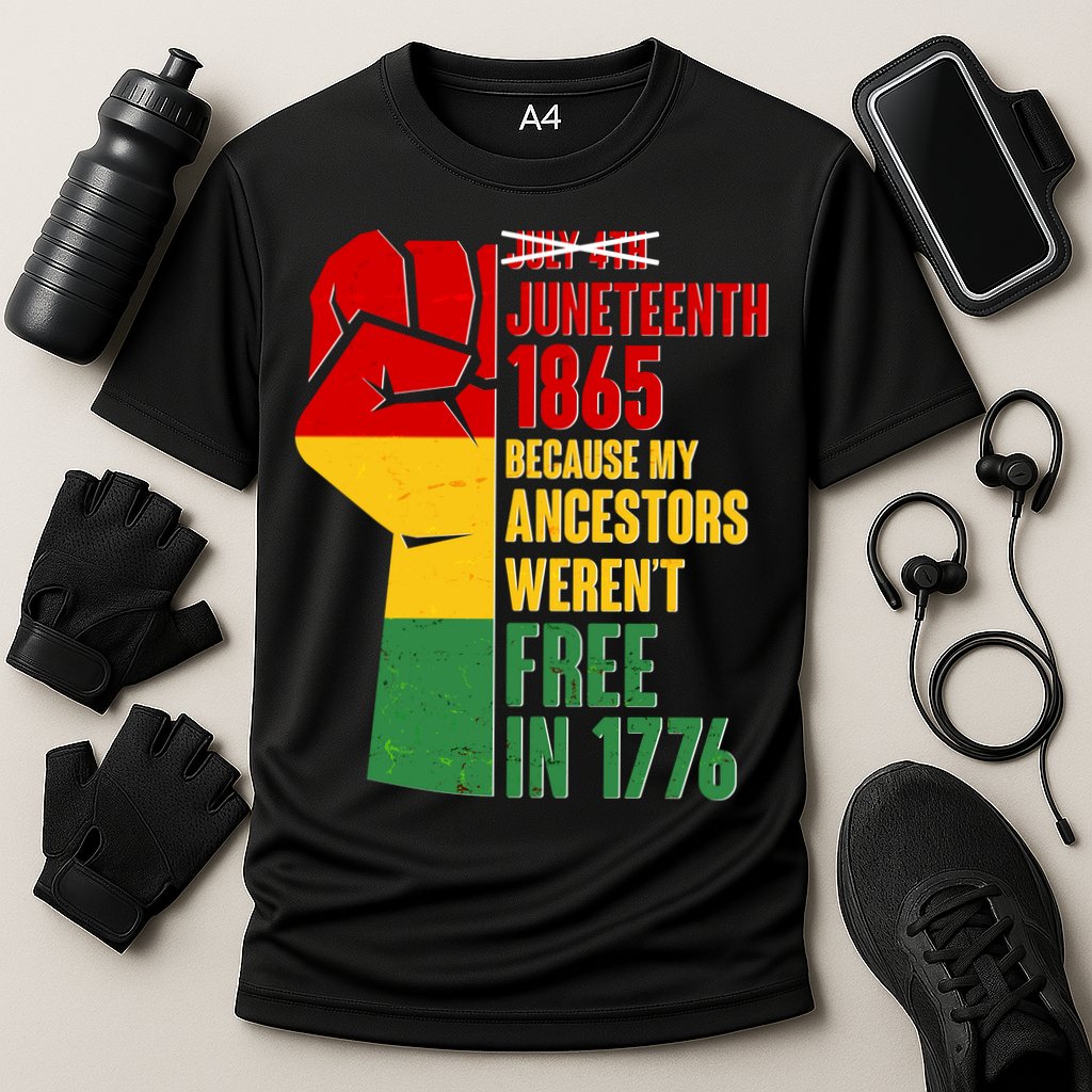 Juneteenth 1865 My Ancestors Weren't Free in 1776 Protest Fist Performance Shirt