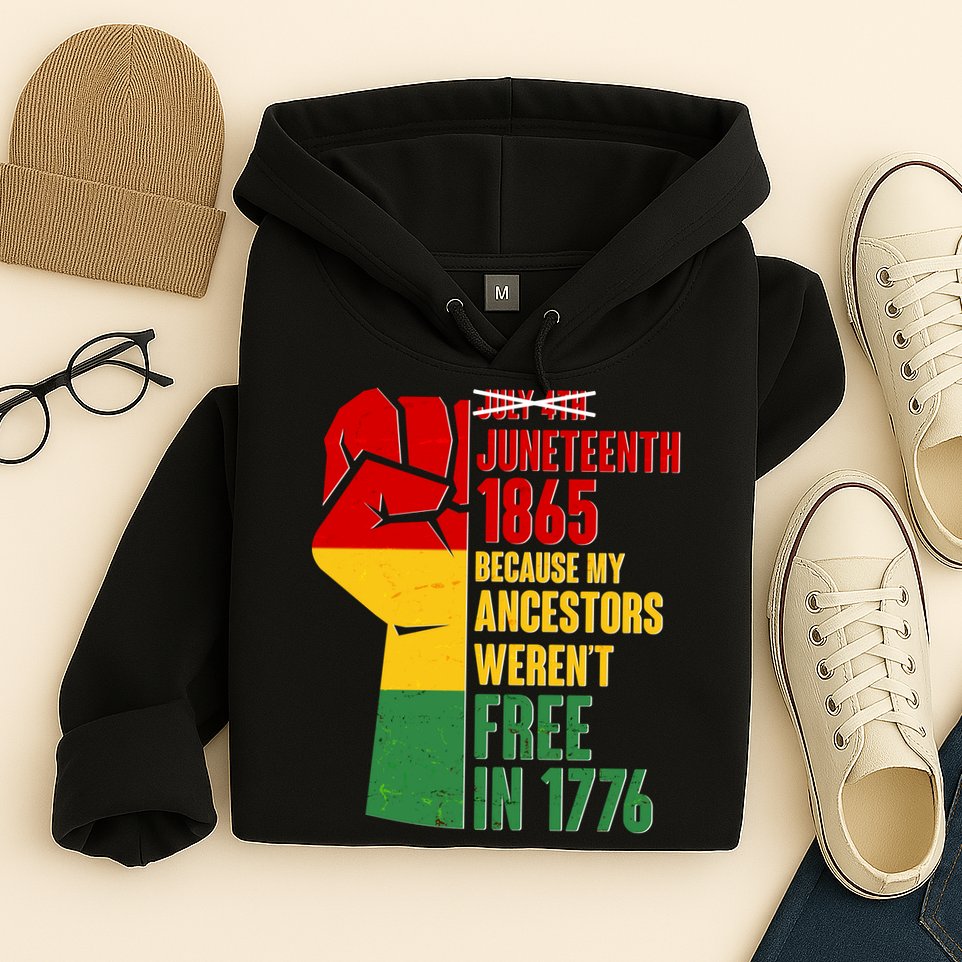 Juneteenth 1865 My Ancestors Weren't Free in 1776 Protest Fist Hoodie