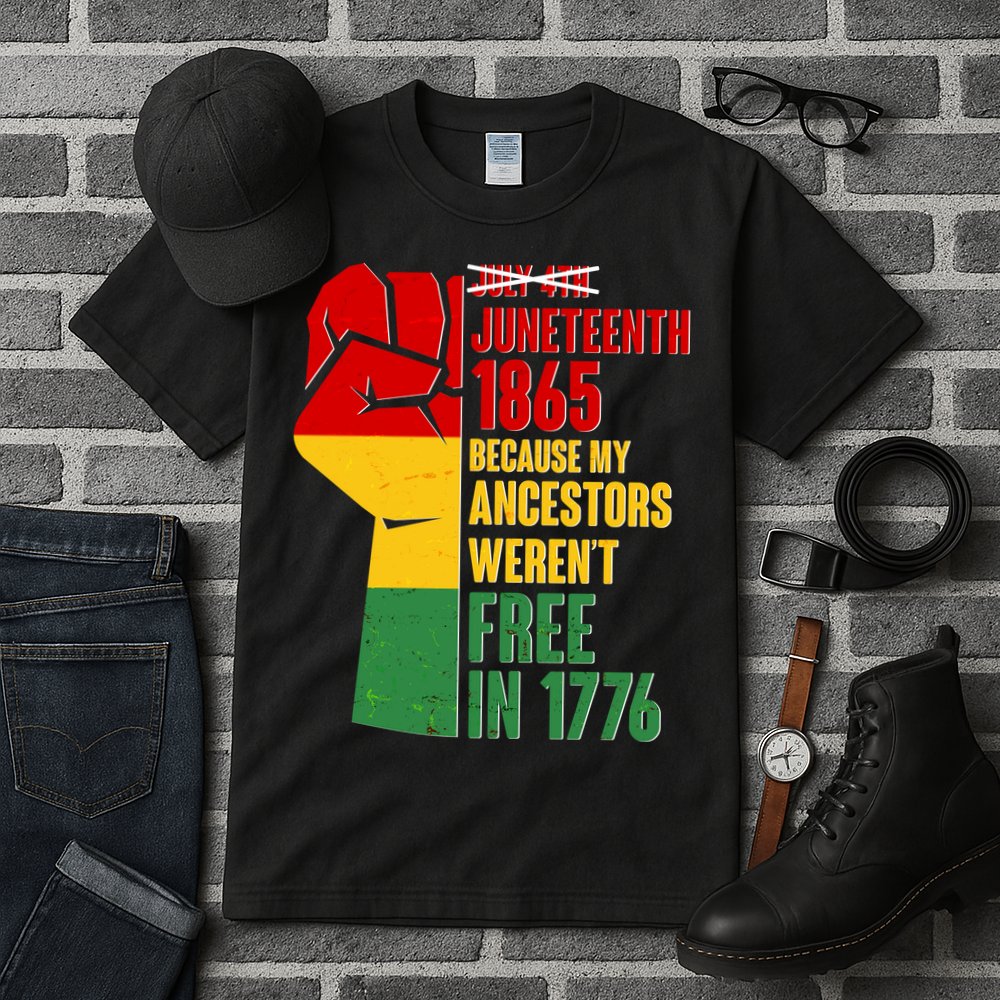 Juneteenth 1865 My Ancestors Weren't Free in 1776 Protest Fist Tall T-Shirt