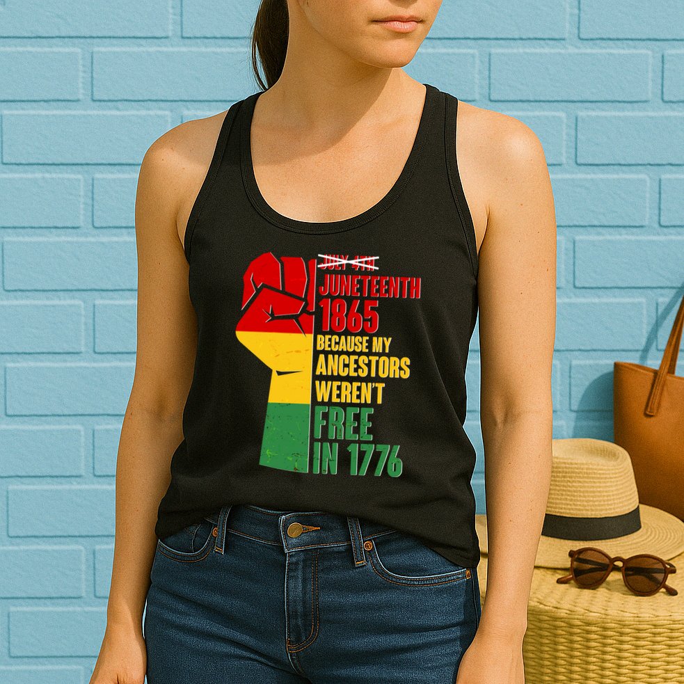 Juneteenth 1865 My Ancestors Weren't Free in 1776 Protest Fist Womens Tank Top