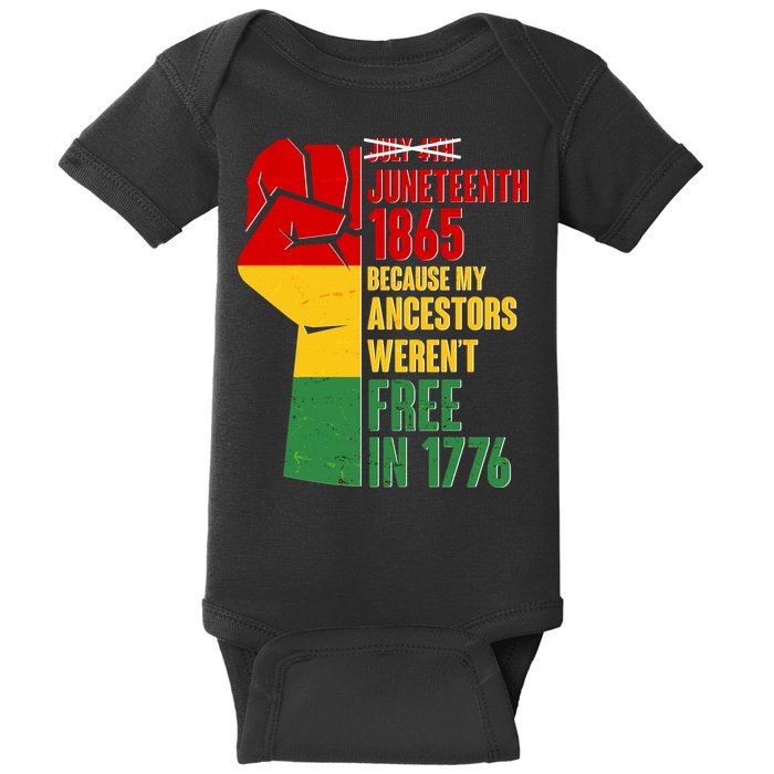 Juneteenth 1865 My Ancestors Weren't Free in 1776 Protest Fist Baby Bodysuit