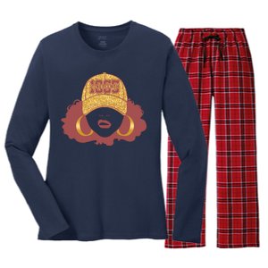 Juneteenth 1865 Stylish Black Woman Afro Baseball Cap Women's Long Sleeve Flannel Pajama Set 