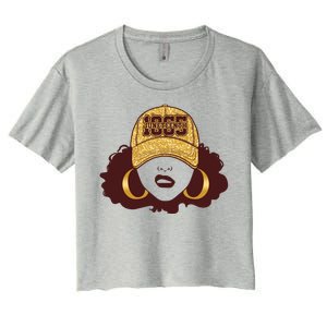 Juneteenth 1865 Stylish Black Woman Afro Baseball Cap Women's Crop Top Tee