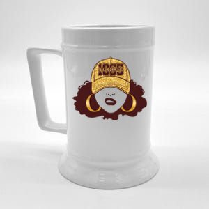 Juneteenth 1865 Stylish Black Woman Afro Baseball Cap Beer Stein