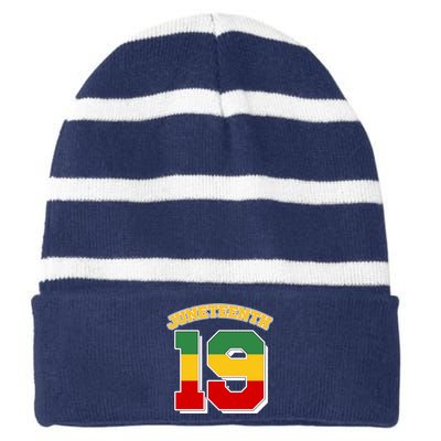 Juneteenth 19 Nineteen Jersey  Striped Beanie with Solid Band